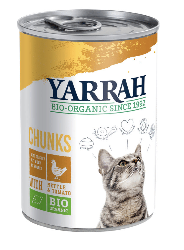 Yarrah – Nassfutter Katzen-Dosenbrocken mit Huhn Bio 12 x 405 gr-1
