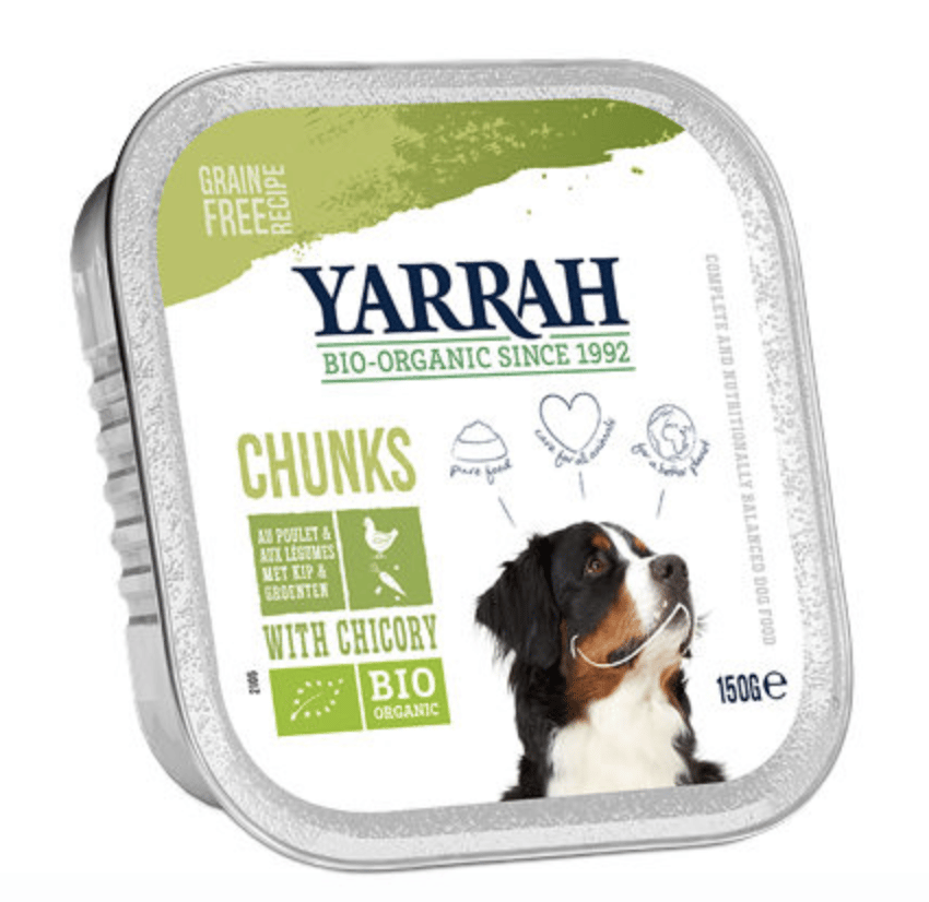 Yarrah – Nassfutter Hundebrocken mit Huhn & Gemüse Bio 12 x 150 gr-1
